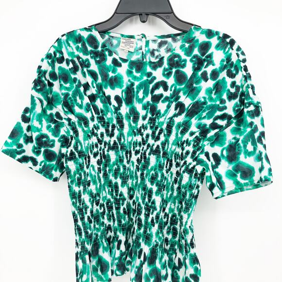 PFERDGARTEN Womens Mynowa Blouse Size 4 Flower Green Smocked Cotton Peplum NWOT - Picture 5 of 10